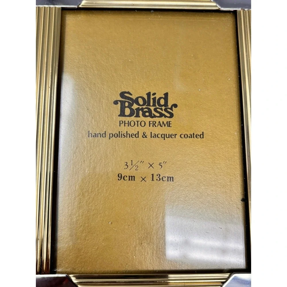 Vintage Solid Brass Photo Frame 3.5x5 Gold Silver Ribbed Art Deco Picture Frame